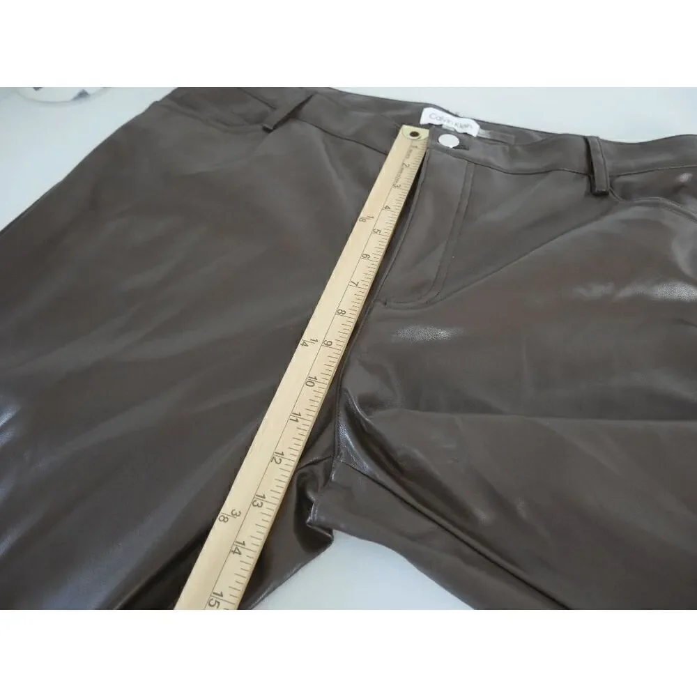 Calvin Klein Women's Faux Leather Straight Leg Pants 12